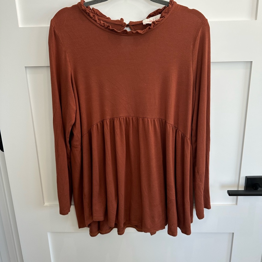 Hailey & Co Barkley Ruffle Mock Neck Baby Doll Top 1X Boutique